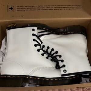 Dr. Martens White Ankle Boots with Black Laces